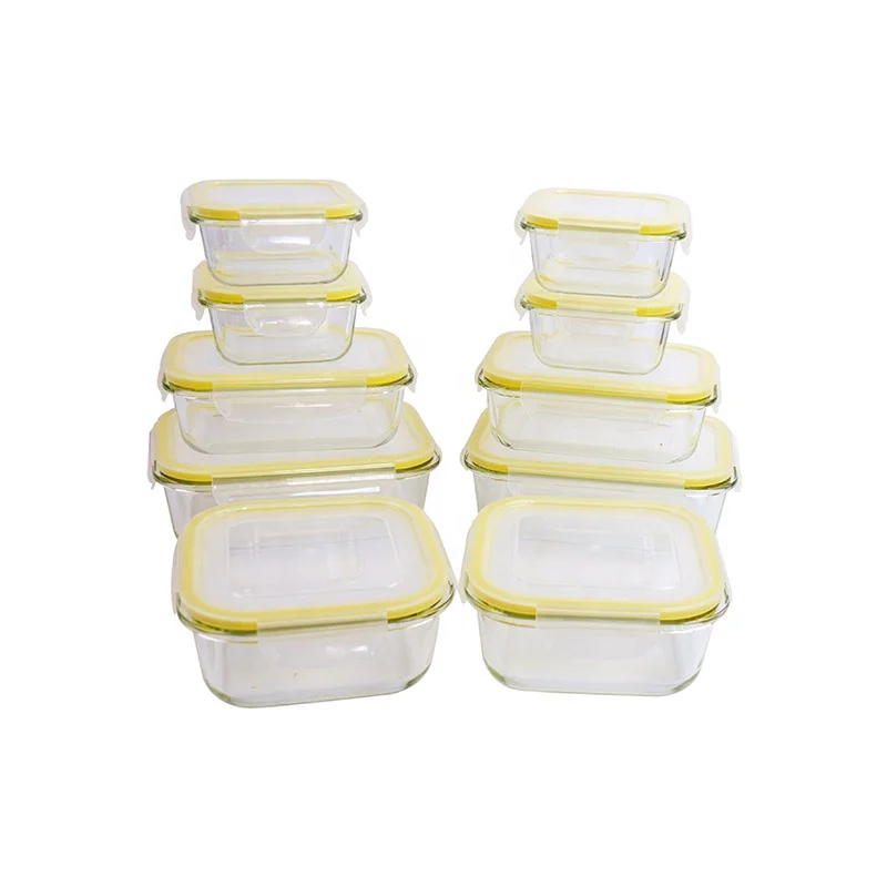 10 Piece Glassware Meal Prep Storage Bento Glass Lunch Bowl Box Glass Food Container Set with Airtight Lid