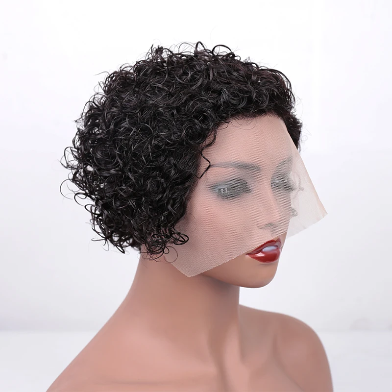 Необработанные натуральные волосы из норки, класс 12 А, бразильский парик для стрижки фальшивой, выровненный естественный цвет, Короткие Вьющиеся Волосы Фальшивые