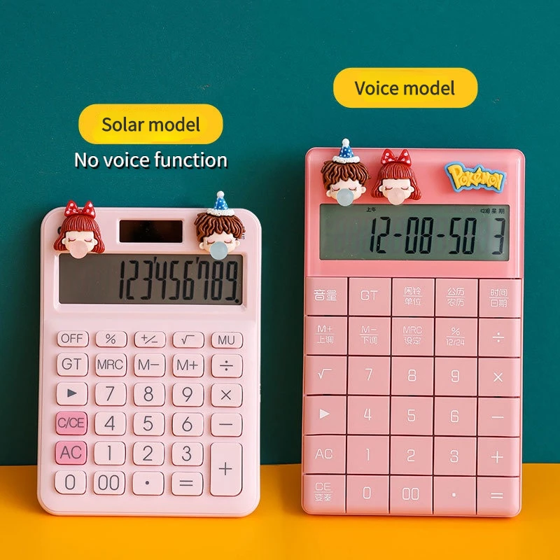 Voice calculator 12-bit large screen fashion ins wind cartoon cute solar accounting office for student