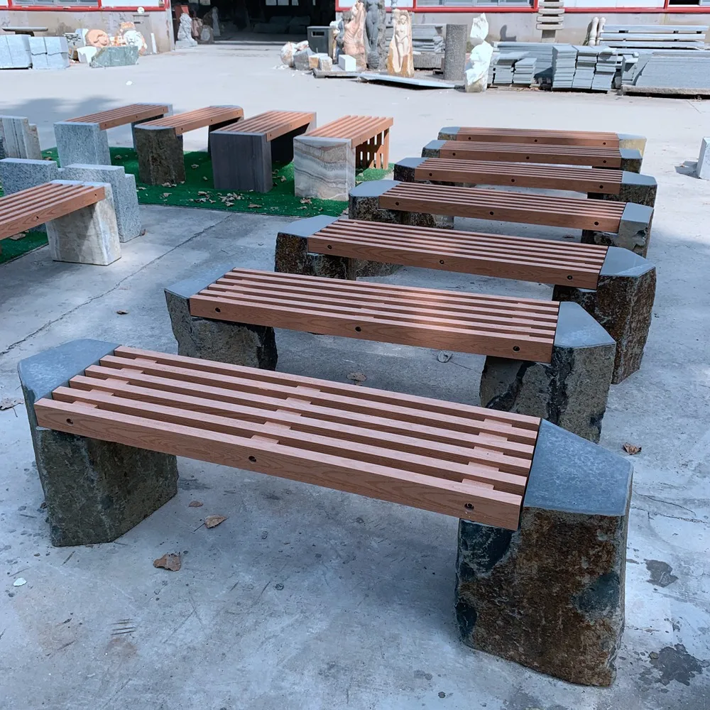 
outdoor furniture Natural stone legs PVC wood vein bench 
