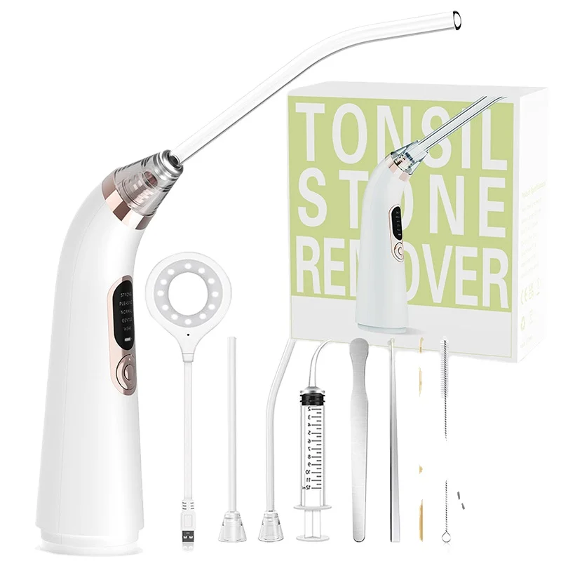 Vacuum Electronic Tonsil Stone Removal Kit Instant Suction Tool Oral Irrigator Syringe Tongue Depressor 5X Magnifying remover