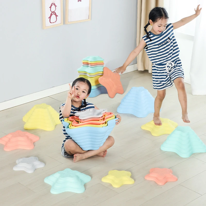 Unisex Kindergarten Outdoor Early Education Balance Toys 11 PCS Balance Board & Starfish Stepping Stones for 2-4 Years Old