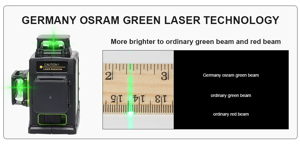 Профессиональный Huepar OSRAM перезаряжаемый GF360G многолинейный уличный импульсный режим зеленый луч 3D 12 поперечных линий вращающийся лазерный