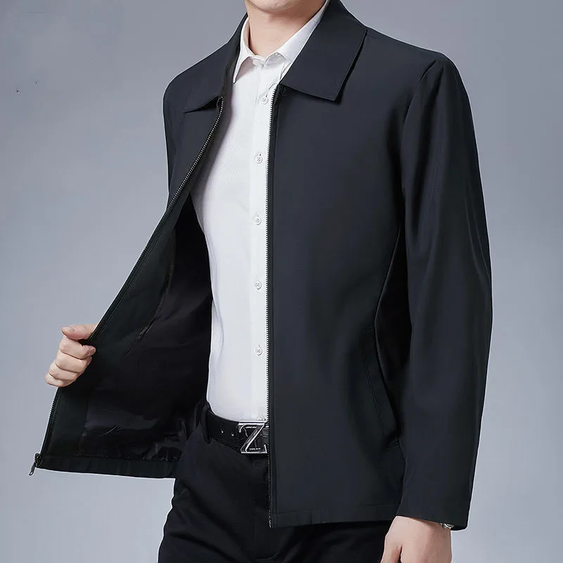 Spring Men Smart Casual Jackets Black Navy Blue Turn Down Collar Zipper Front Lightweight Coat Male Business Out fits XXXXL Thin