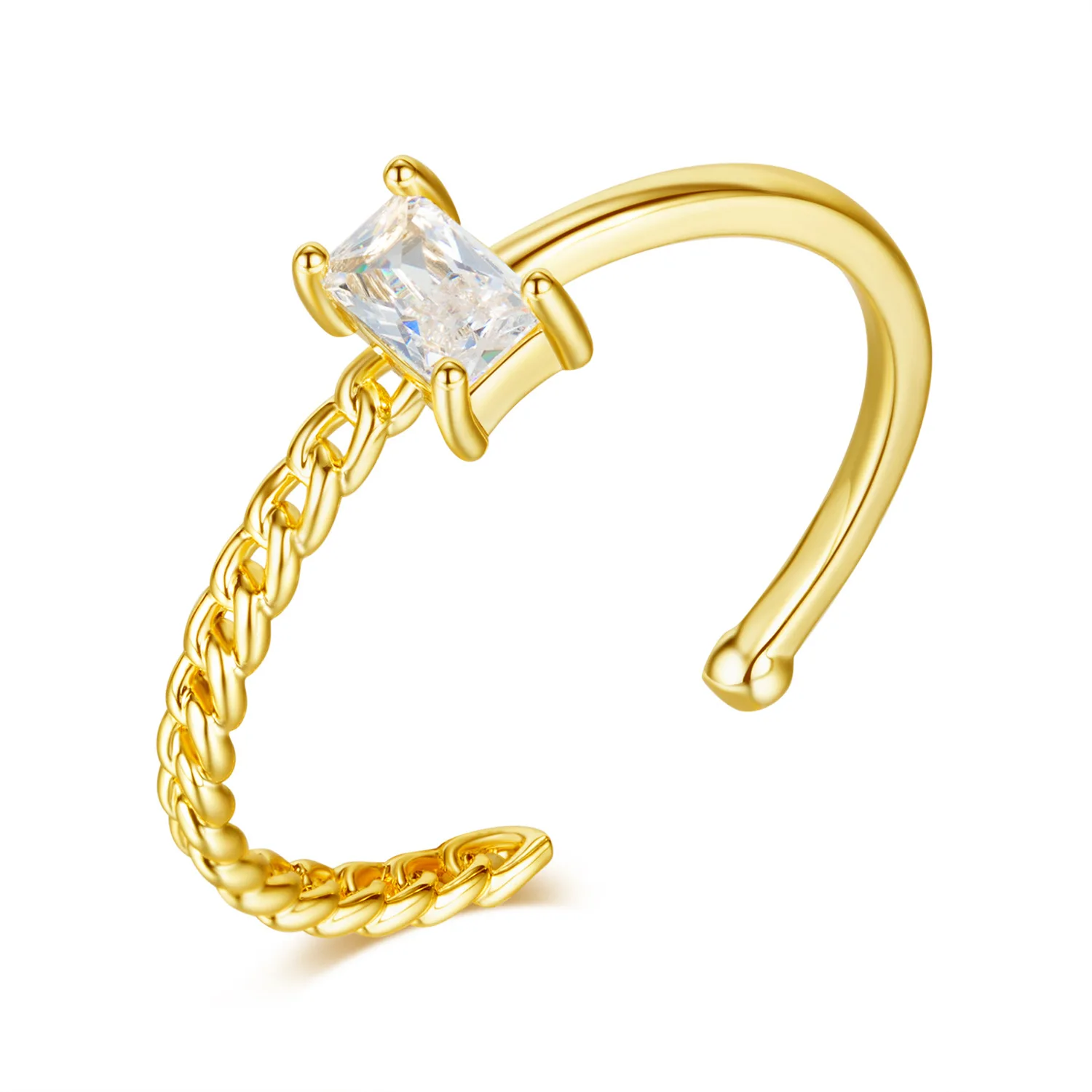 Chain Splicing Rings for Ladies Brass Gold Plated Cubic Zirconia Index Finger Adjustable Open Ring Women
