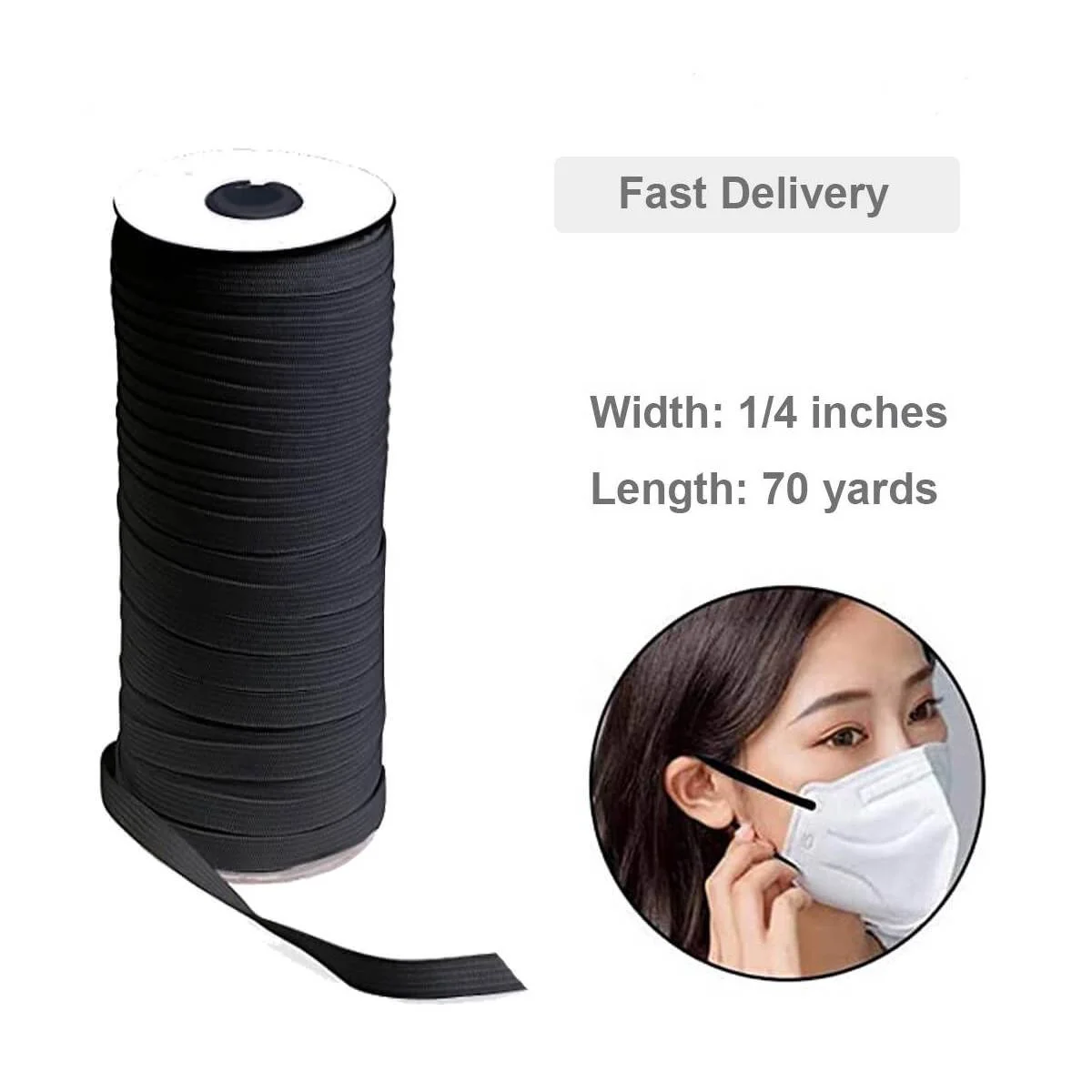Stretchy Band Elastic Strap 6mm Elastic Tape for Sewing 1/4 Inch Flat Elastic Band Rolls 70 Yards Black & White Elastic Band