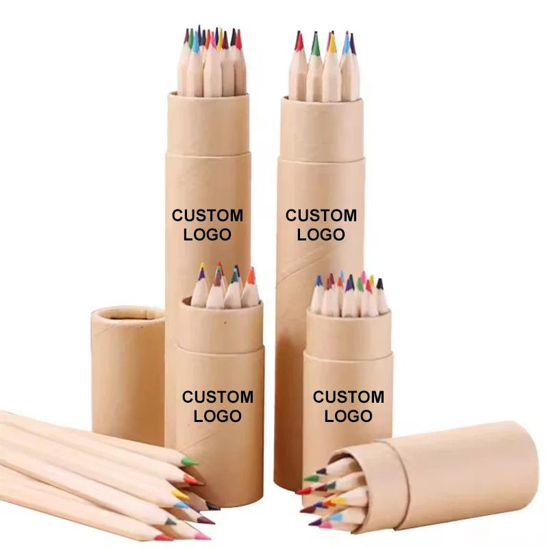 Eco Friendly Kraft Paper Tube 6pcs/12pcs set Color Pencils Set School Colored Round Wooden Pencil Custom Logo Colors Pencils