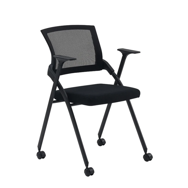 New design ergonomic study office mesh folding conference room staff learning training wheel chair stackable chairs with wheels