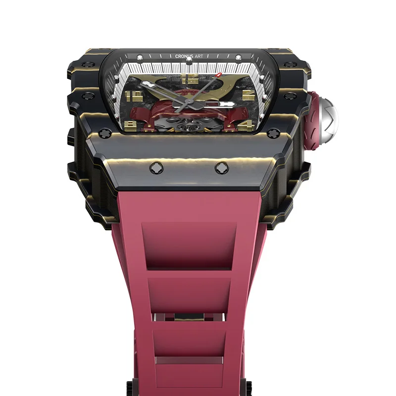 2024 high quality Warrior 42mm carbon fiber Tonneau Holiday Gifts skeleton automatic wrist mechanical mens watch wrist watch men