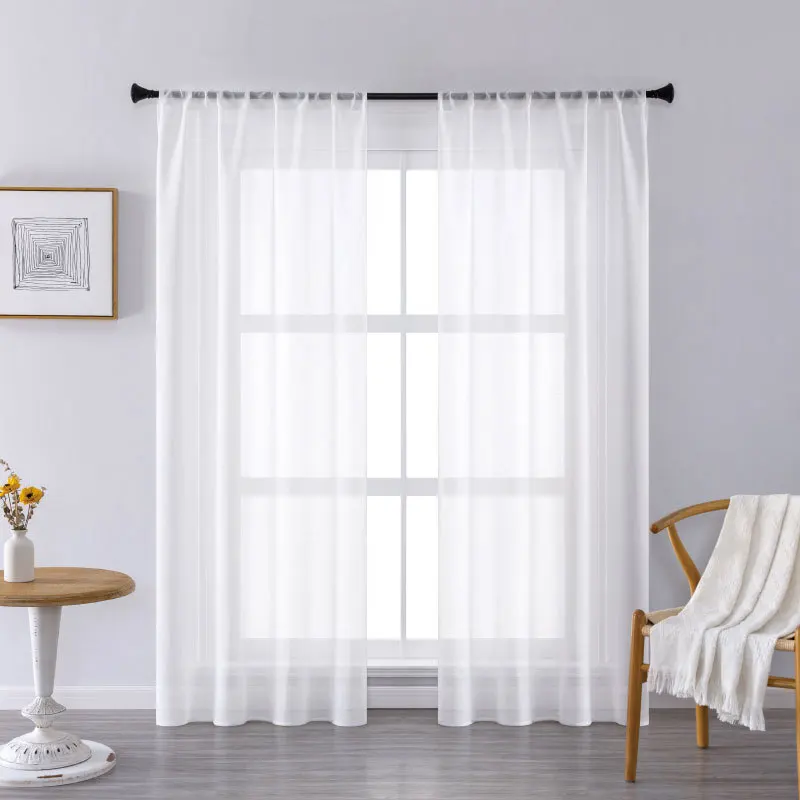 2 Piece Semi Sheer Voile Light Filtering Window Sheer Curtain Panels 54 W x 63 L Inch Long)