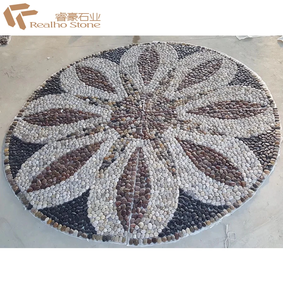 Beautiful Natural River Rock Stone Mosaic Tiles With Mesh Back