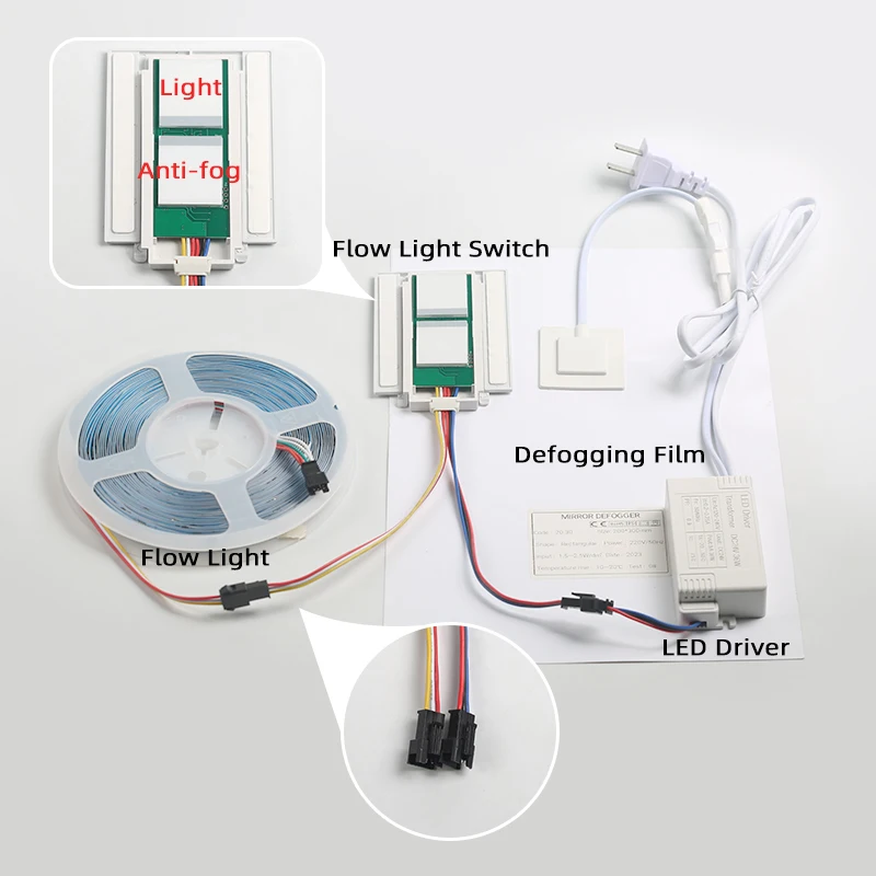 FICLUX High quality DC24V Defogging led flowing light strip Dimmer 5A 60W double key Smart Mirror Touch Switch