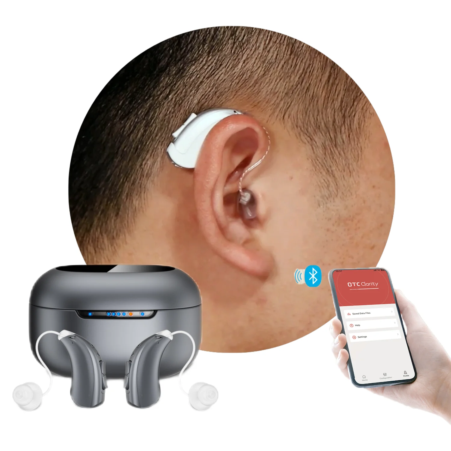 JINGHAO DW3 New Hot Selling BTE RIC App Control Wireless Bluetooth Digital OTC Hearing Aids Rechargeable For Seniors Deafness