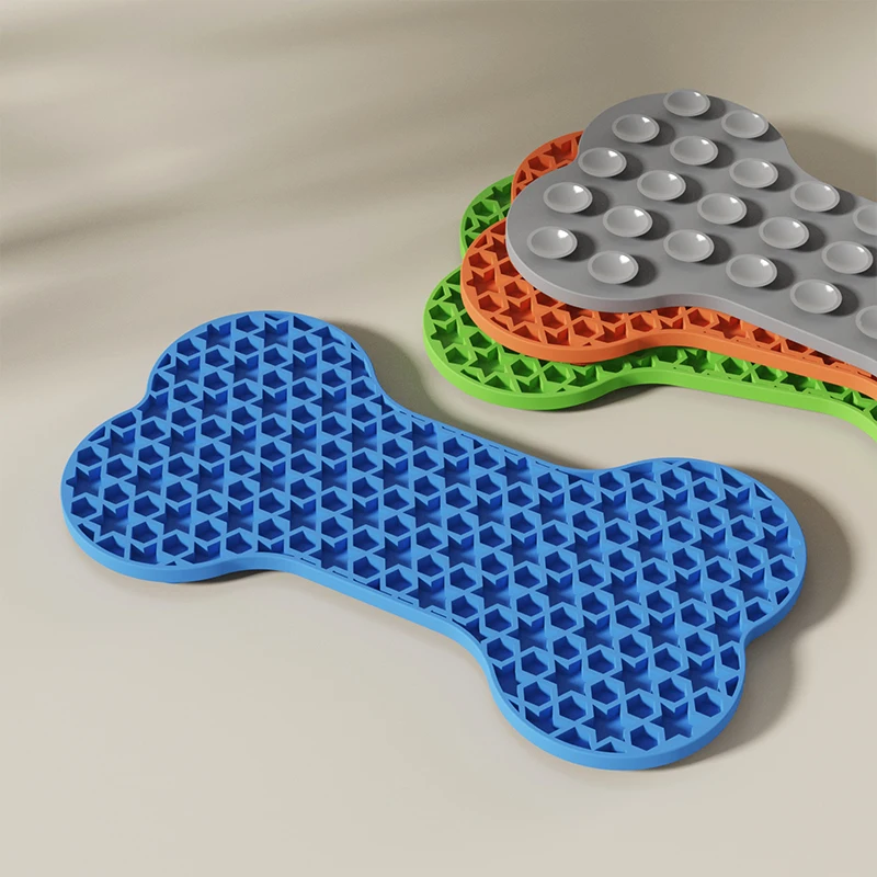 New Pet Pads bone Cat Dog Licking Mat Silicone Anti-choking Slow Feeding Mat With Suction Cup Pet Slow Food Mat  Pet Supplies