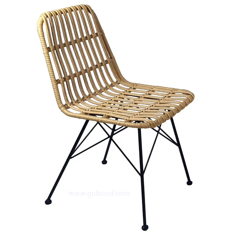 Outdoor Furniture Restaurant Wicker Chair Metal PE Rattan Dining Chairs with Cushion for Sale
