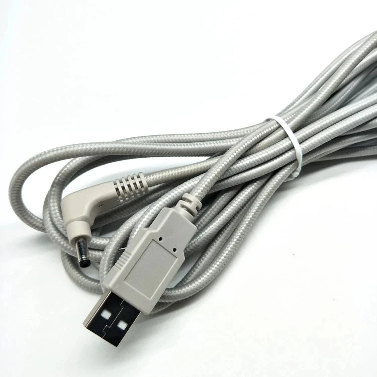 Factory wholesale gray nylon braid Right Angle 90 degrees DC 35135 Male 5v2A Usb To  Dc 3.5*1.35 charging Cable