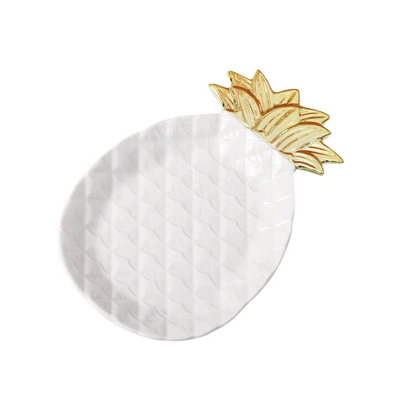 7 Inch Pineapple Ceramic Trinket Dish Jewelry Tray Decoration Storage Gold Ceramic Trinket Holder Jewellery Display Plates