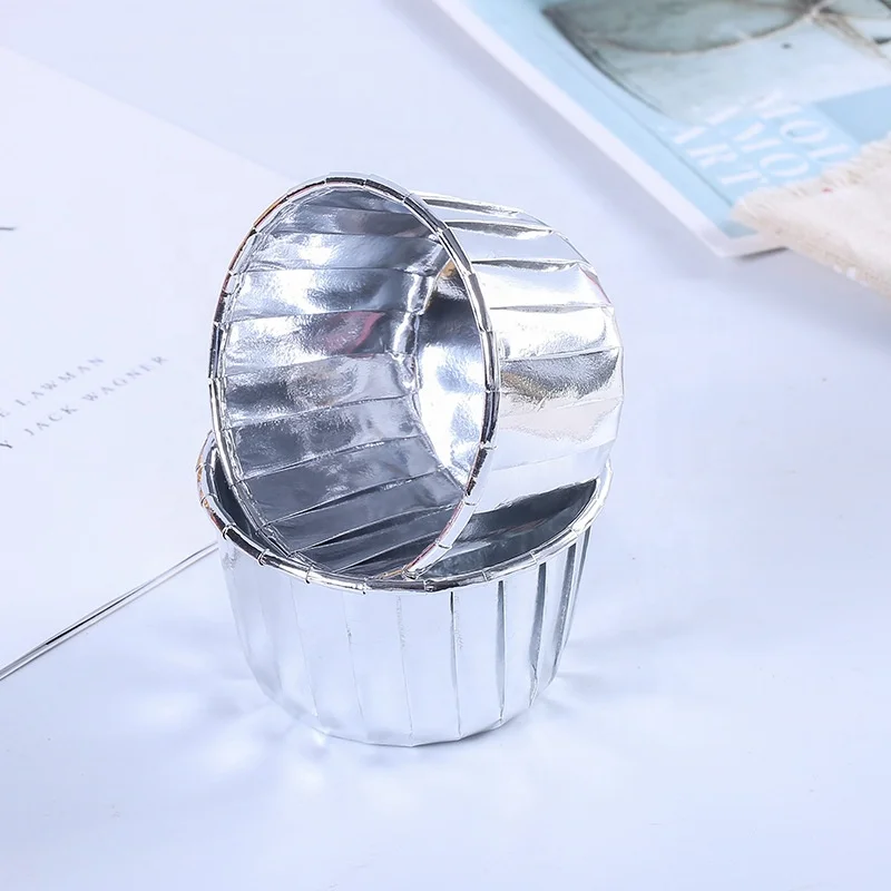 Manufacture Metallic Curled Baking Paper cup Coated high-temperature Aluminum Foil Cupcake liners For Party