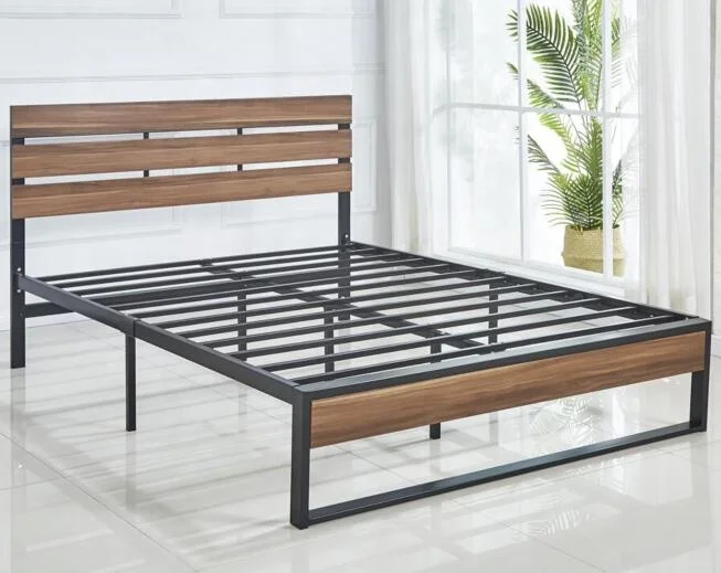 JZD wrought iron wood bed home furniture for sale metal bed frame King size double bed