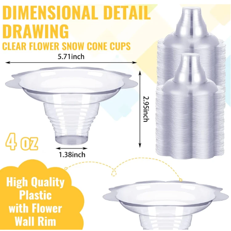 4oz Transparent Snow Cone Cups Flower Shaped Ice Cream Cup
