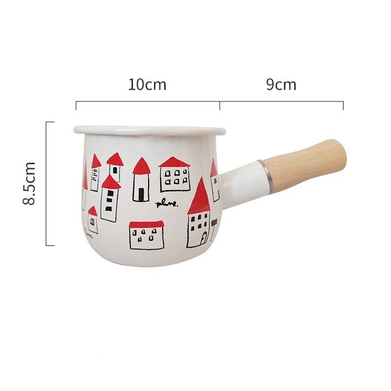 500ml Mini Enamel Coffee Milk Pot With Wooden Handle Saucepan Cookware For Baby Breakfast Oatmeal Cooking Gas Stove Induction