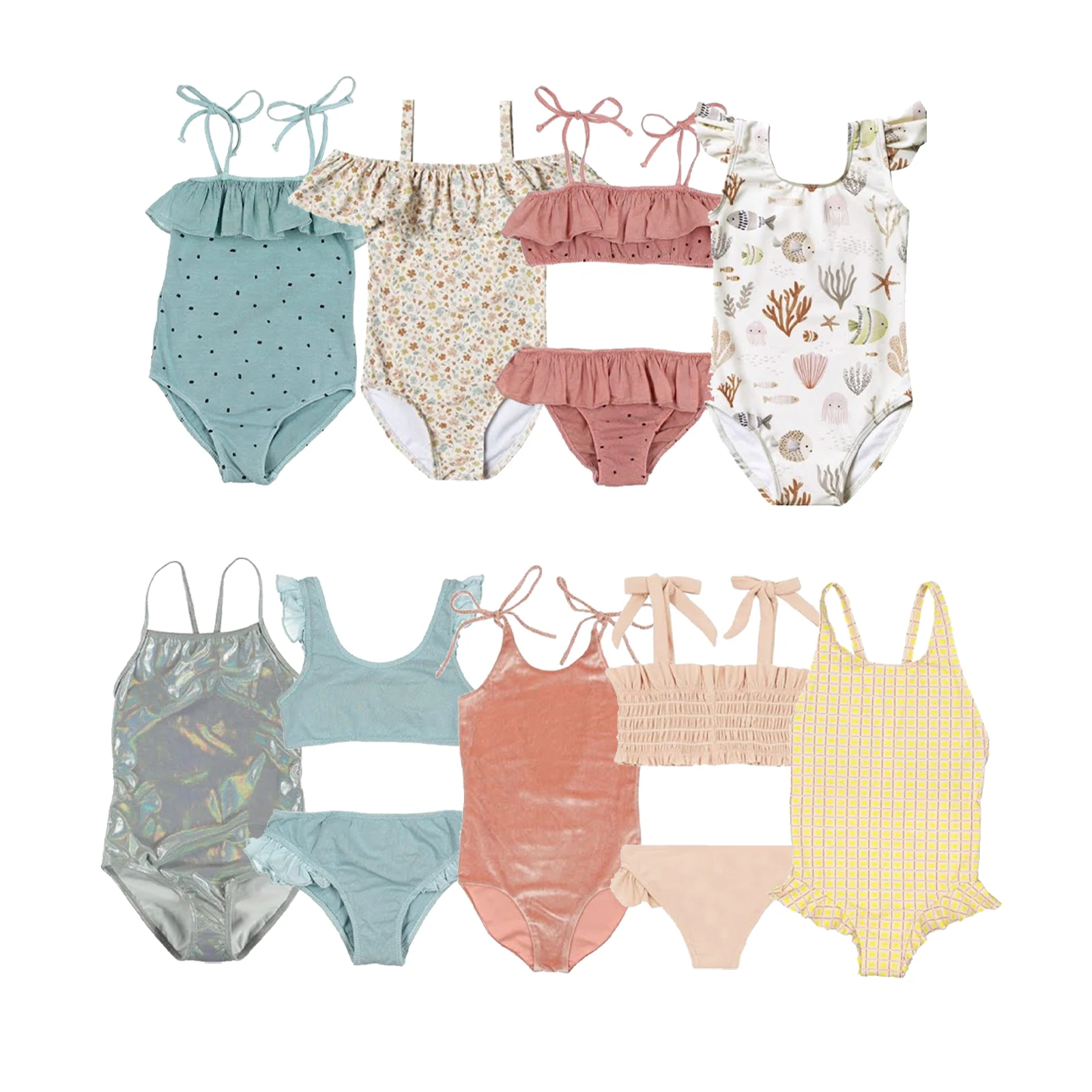 Printed Custom Baby Girls Quick Dry Swimsuit Kids One Piece Swimwear Ruffle Edge Bathing Suit Summer Beach Bikini