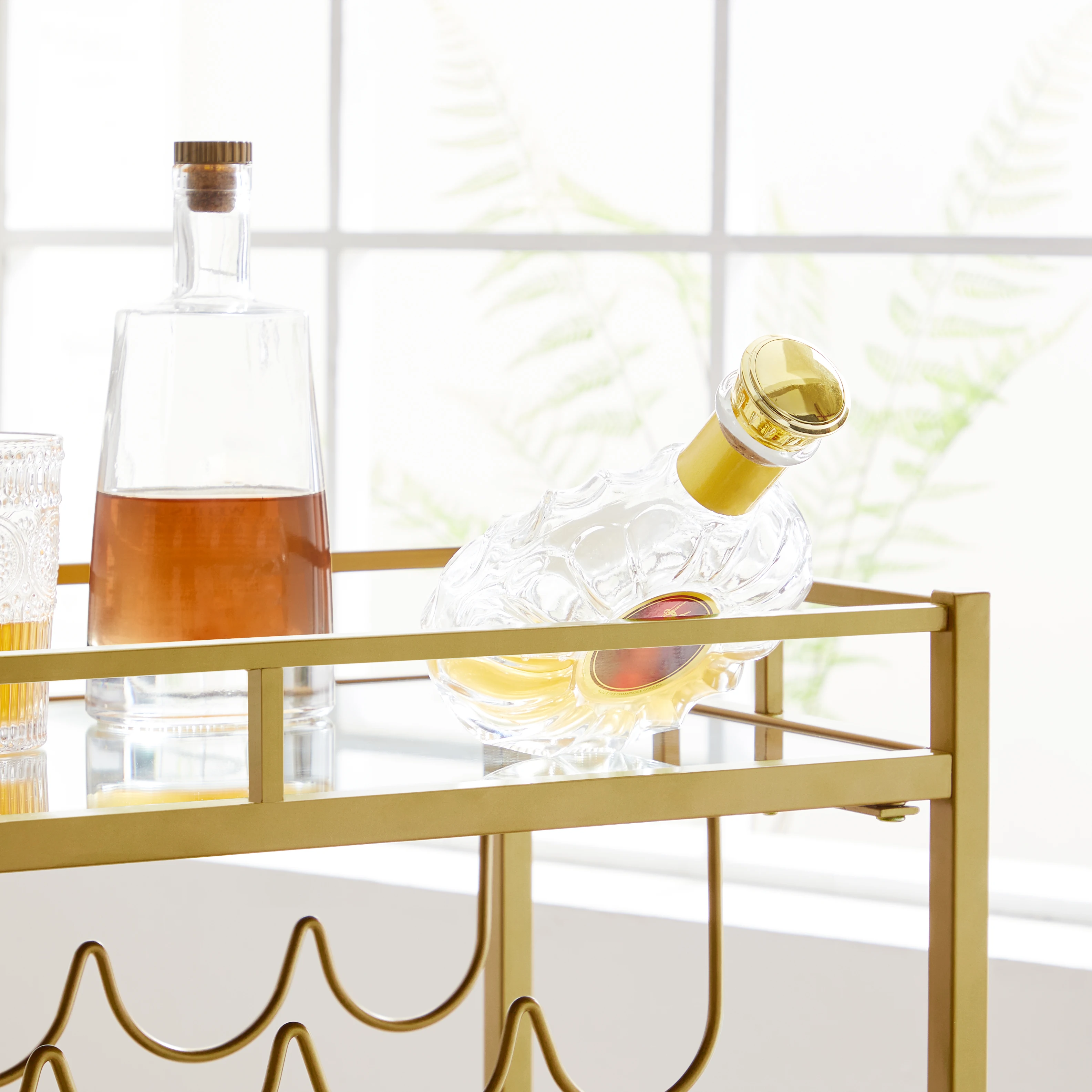 VASAGLE Home Glass bar Cart Trolley Hotel Serving Luxury With Wine and Holders Gold champagne Mobile
