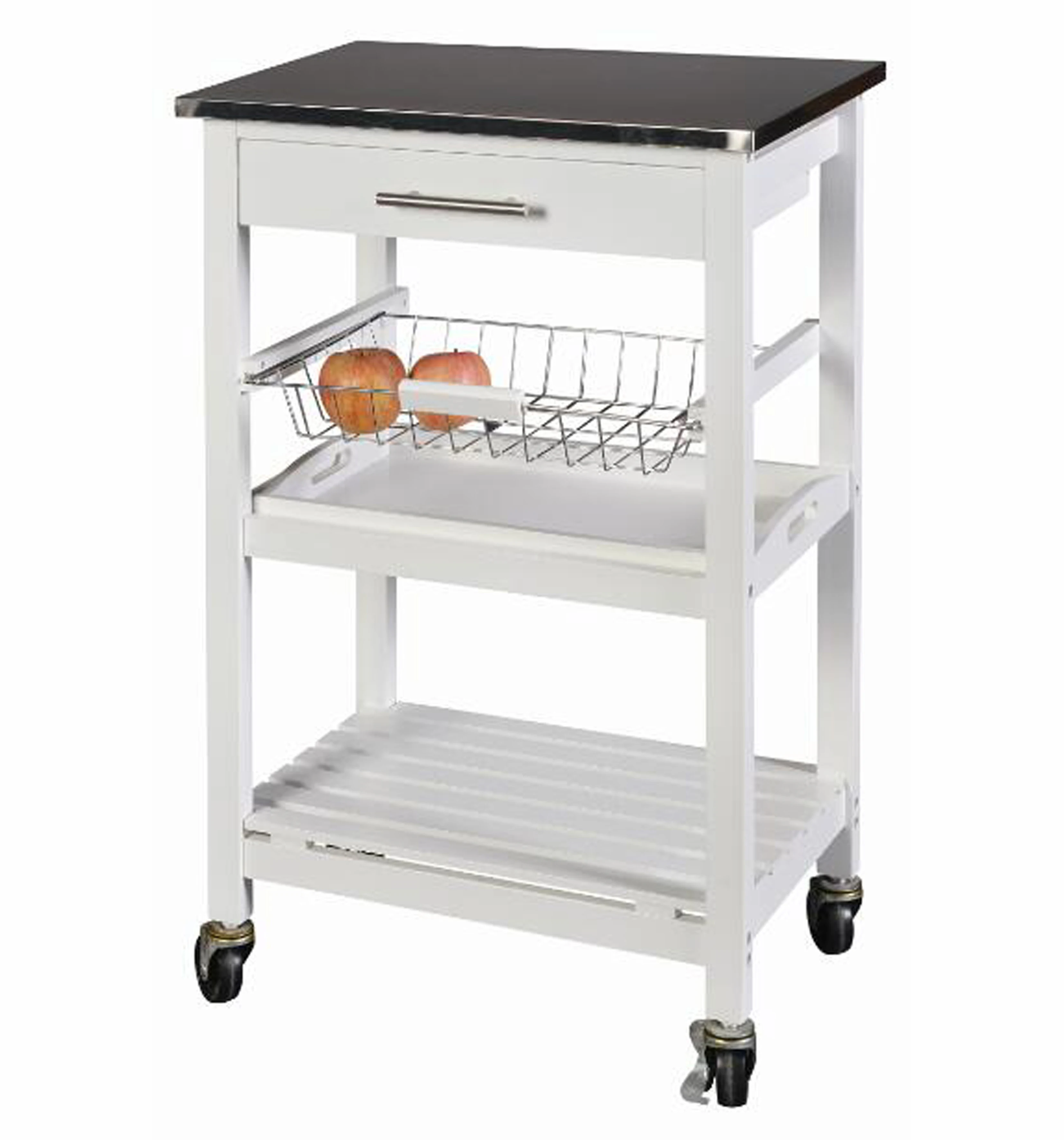 
High quality hot sale Solid Durable White stainless steel top kitchen island trolley 