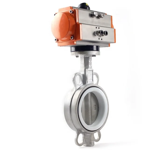 Pn16 Stainless Steel 8 Inch Pneumatic Actuator Steel Soft Seal Wafer Type Ptfe Seat Butterfly Valve Stainless Steel 300