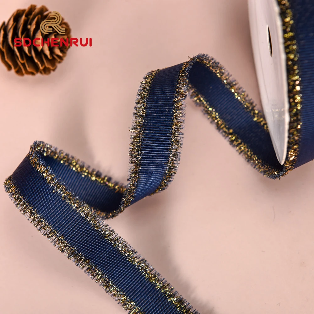 Factory directly new style 16/25/38 MM fashion double face gold purl silver metallic fringe edge grosgrain ribbon For packaging
