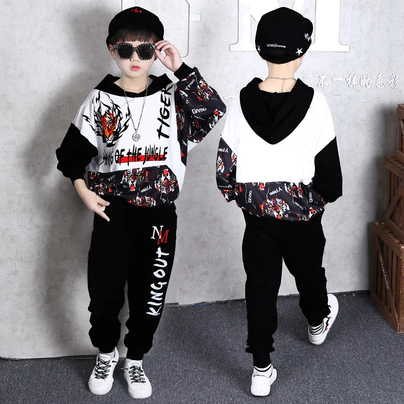 High-end Teen Children Clothes 5-14year Boys letter print Tracksuit Tops Pants 2PCS Children Spring Outfits Set