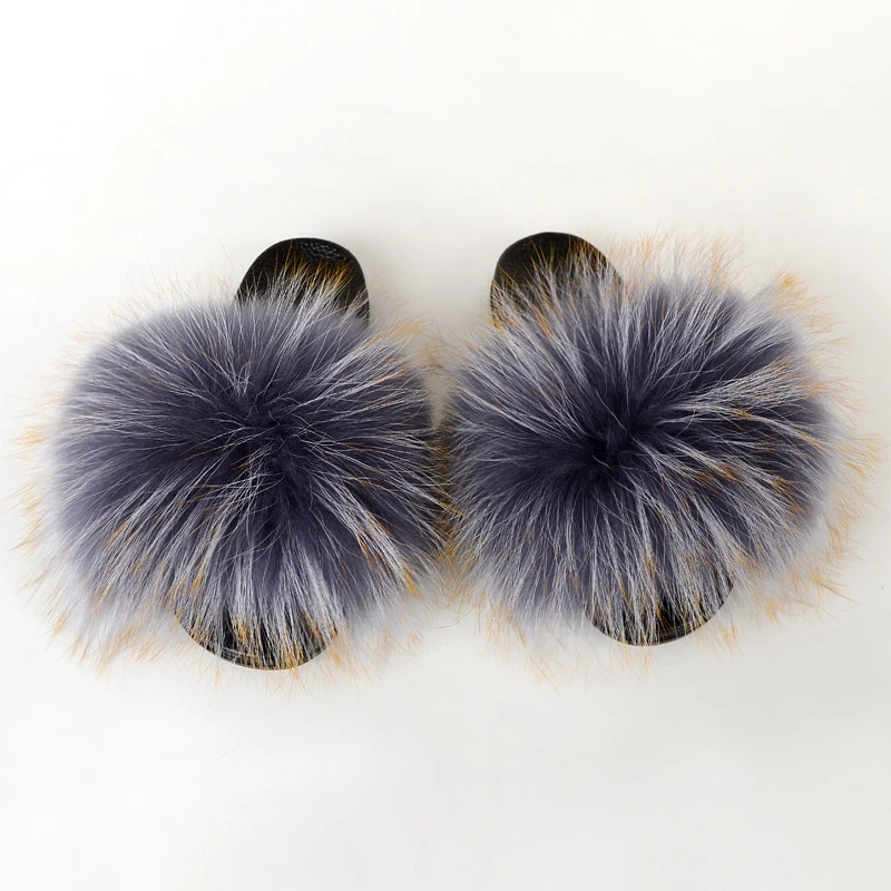 
Cheap Price Mink Fur Brown Color Soft Fox Fur Women Girl Winter Fur Sliders Slippers For Women 