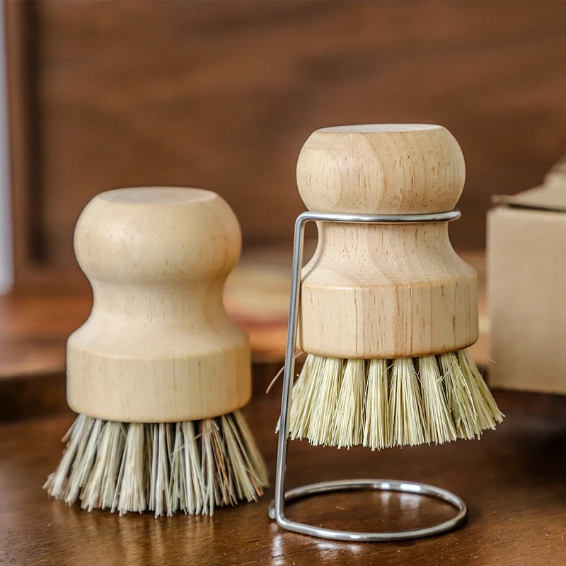 Hot Selling Kitchen Cleaning Brush Bamboo Wooden Wood Sisal Bristles Brushes for Vegetable Fruit Dish Pot Plate Scrubber
