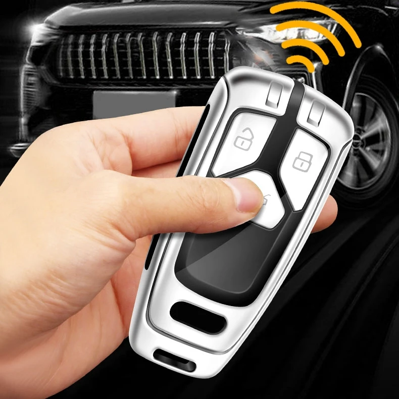 Car Metal Leather Key Remote Case Cover Shell Key Bag Holder For Audi A1 A3 A4 A5 A6 A7 A8 Quattro Q3 Q5 Q7 2009-2015 Keychain