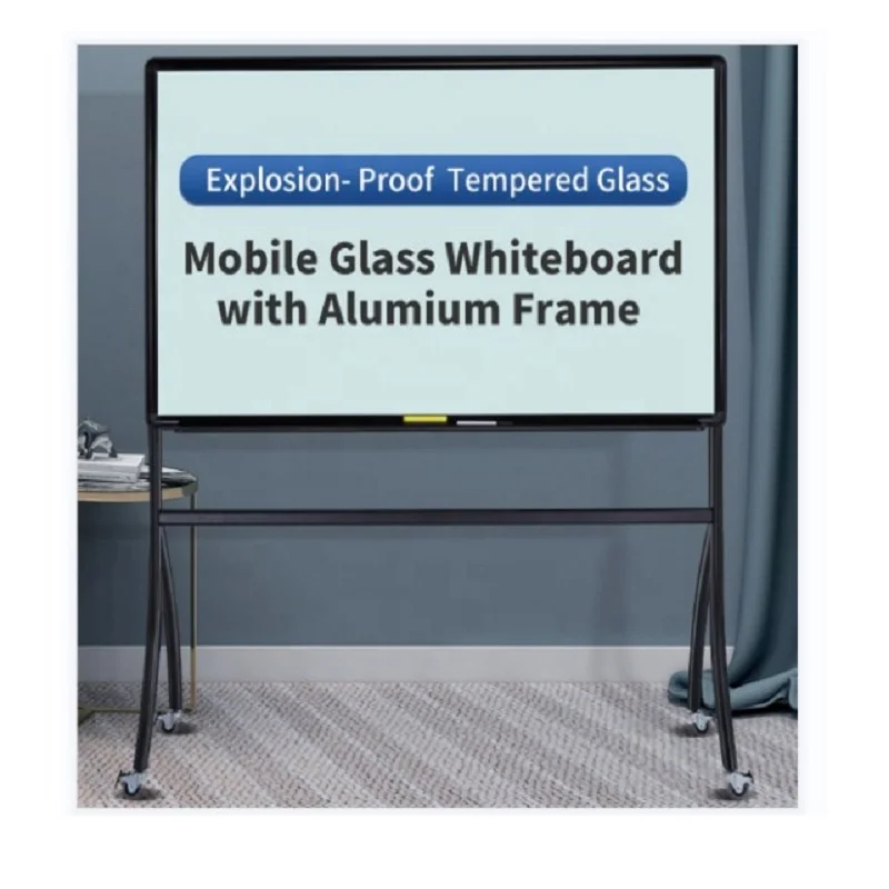 Mobile Tempered Glass Whiteboard  With Strong Stand Holder For School Office