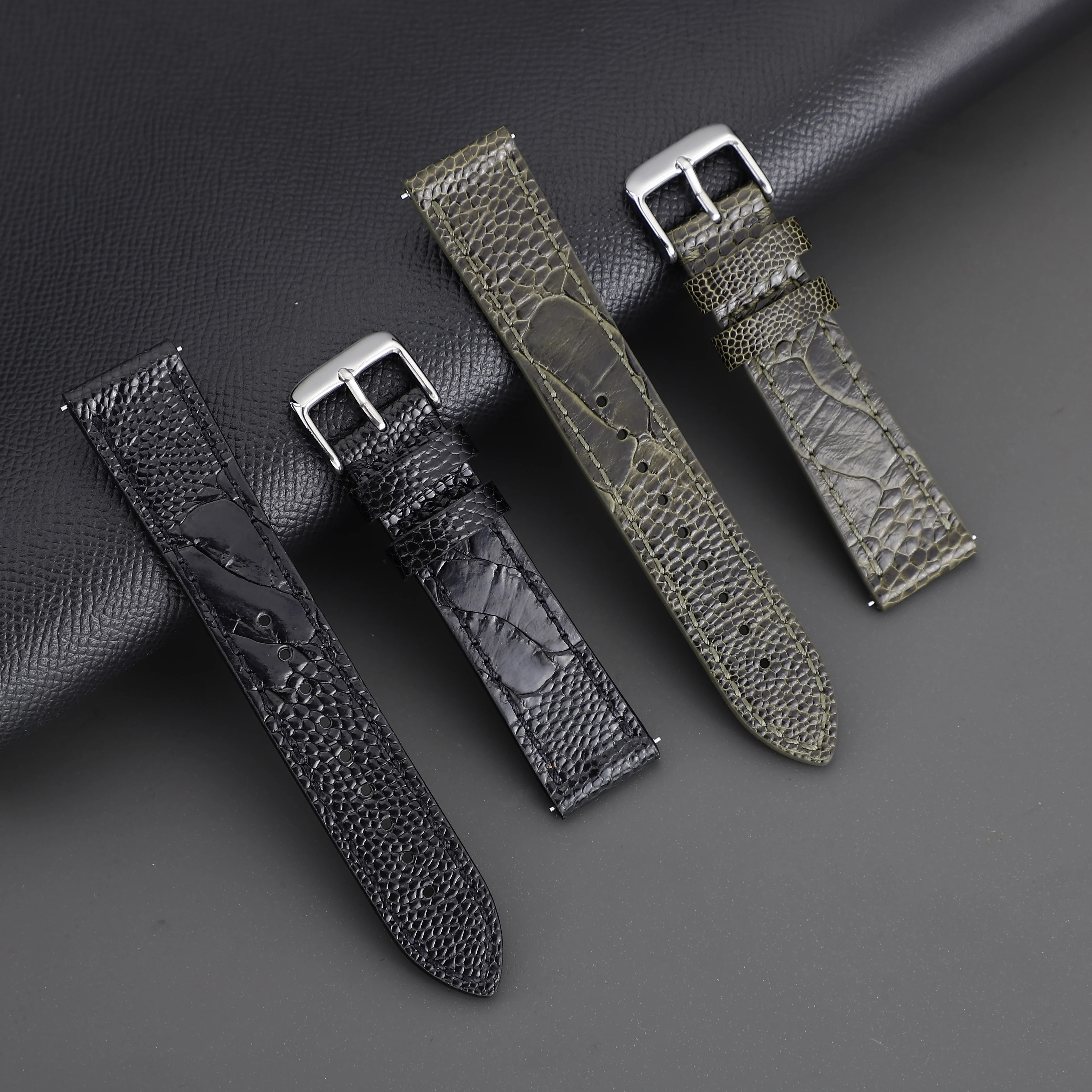 LAIHE Montre Bracelet en Cuir Luxury Wrist Band Watch Band Fashion Men Custom Genuine Ostrich Leather Watch Strap