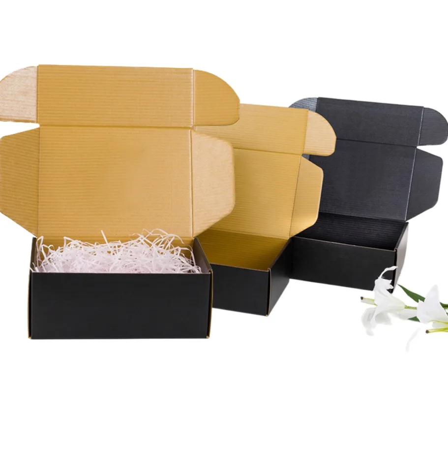 Double-sided outer black inner gold aircraft box customized to-go box surface film customized color paper box