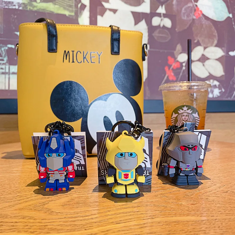 Hecion Robot Toy Car Key Chain Cartoon  PVC Doll Transformers Keychain Optimus Bumble Bee Key Chain