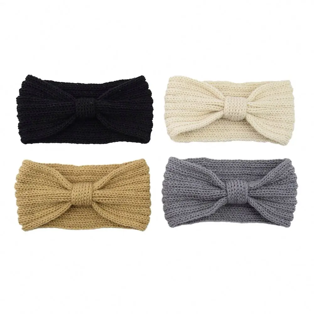Lady Boho Bandeau Headbands Wide Knot Hair Band Elastic Turban Winter Fashion Crochet Knitted Wide Bow Turban Hairbands 8230162