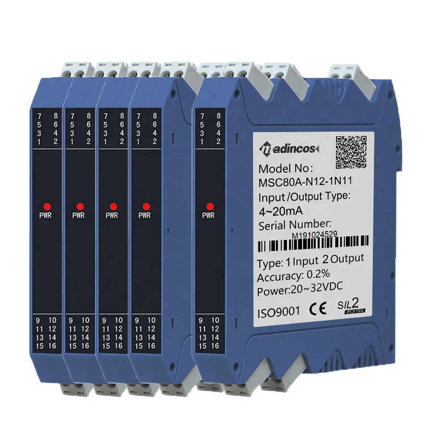 MSC80A:0.15% Linear Current Voltage Dual Channel 4-20ma 0-10Vdc Analog Signal Isolator with 2KV Isolated DIN Rail Mounted