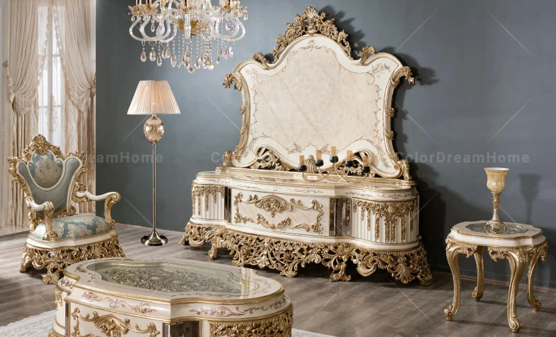 Classic Living Room Furniture Set Turkey Style Luxury Antique Wooden Side Tables