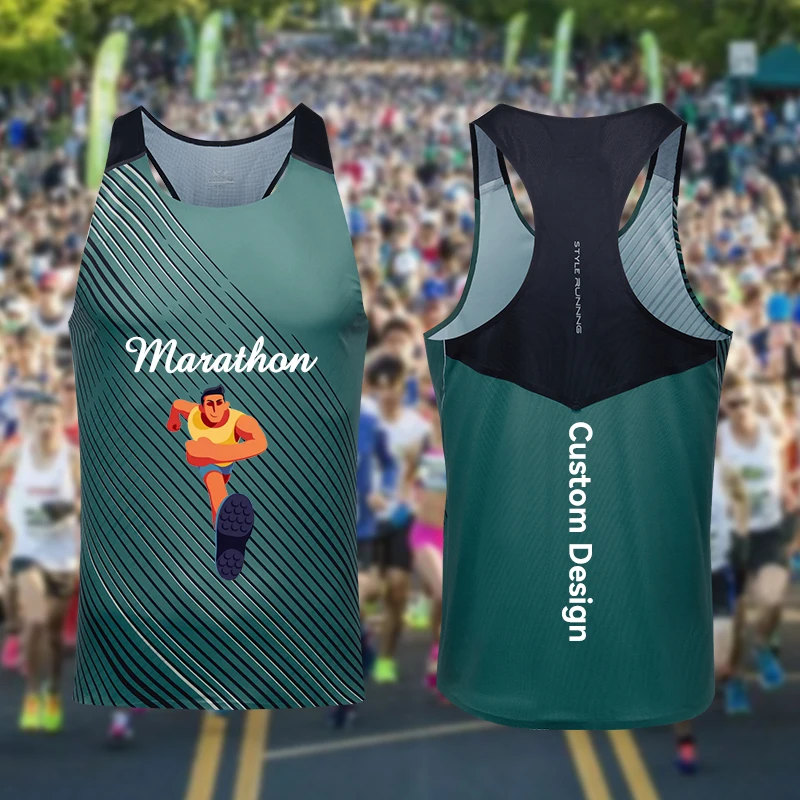 Wholesale Custom Sporting  Muscle Quick Dry Tank Top Sublimation Blank Racerback Marathon Running Singlet For Men