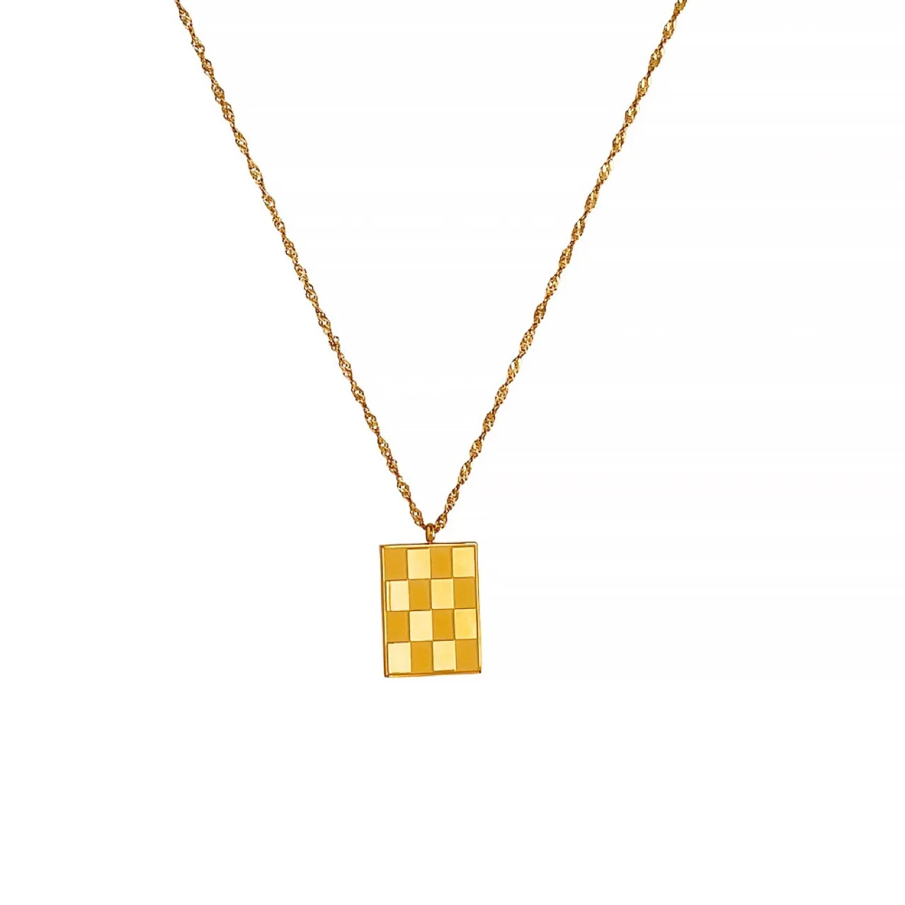 Wholesale Fashion Square Checkerboard Pendant Necklace Jewelry 18K Gold Stainless Steel Jewelry Necklace Women