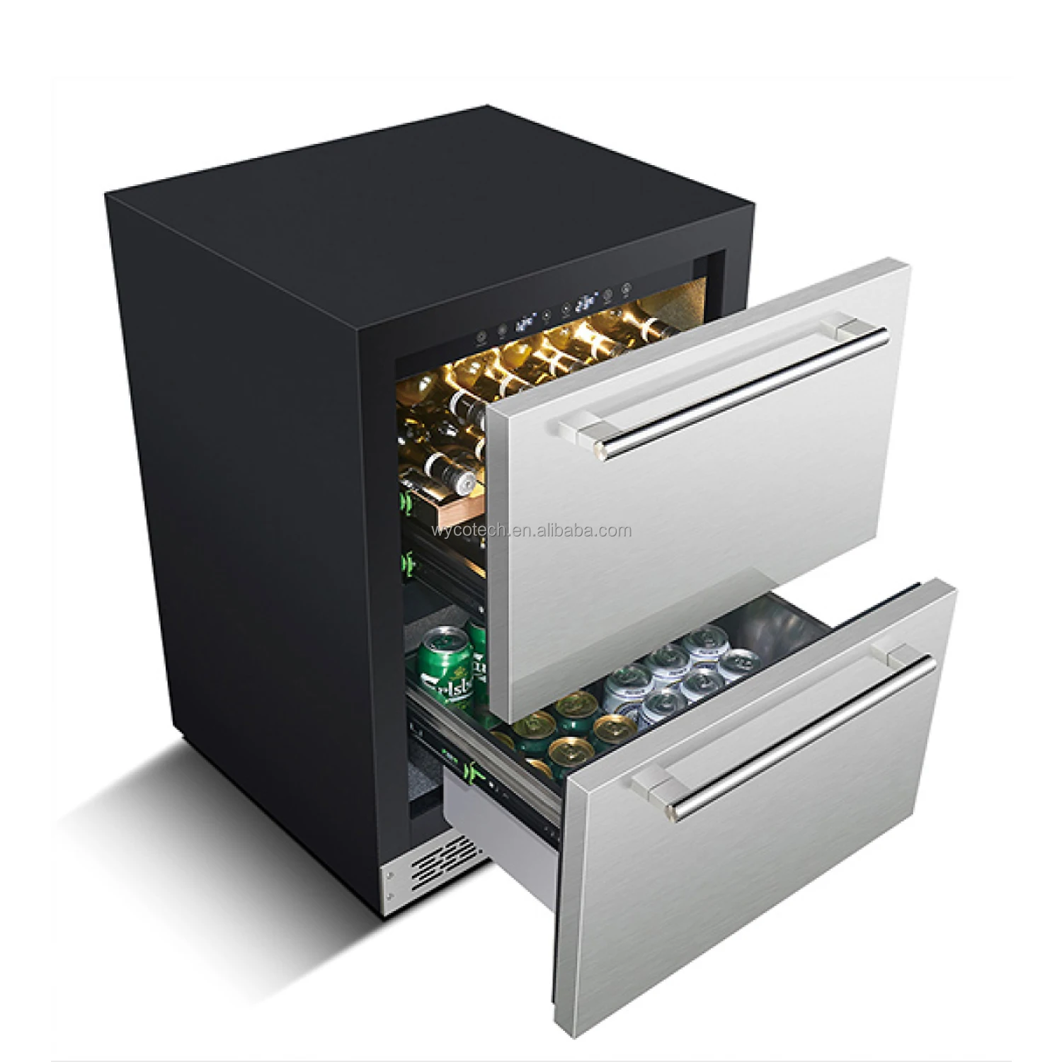 24 Inch 154 cans Stainless Steel 304 Outdoor Drawer Refrigerator Built in Outdoor Beverage Cooler Indoor Drawer Beverage Fridge