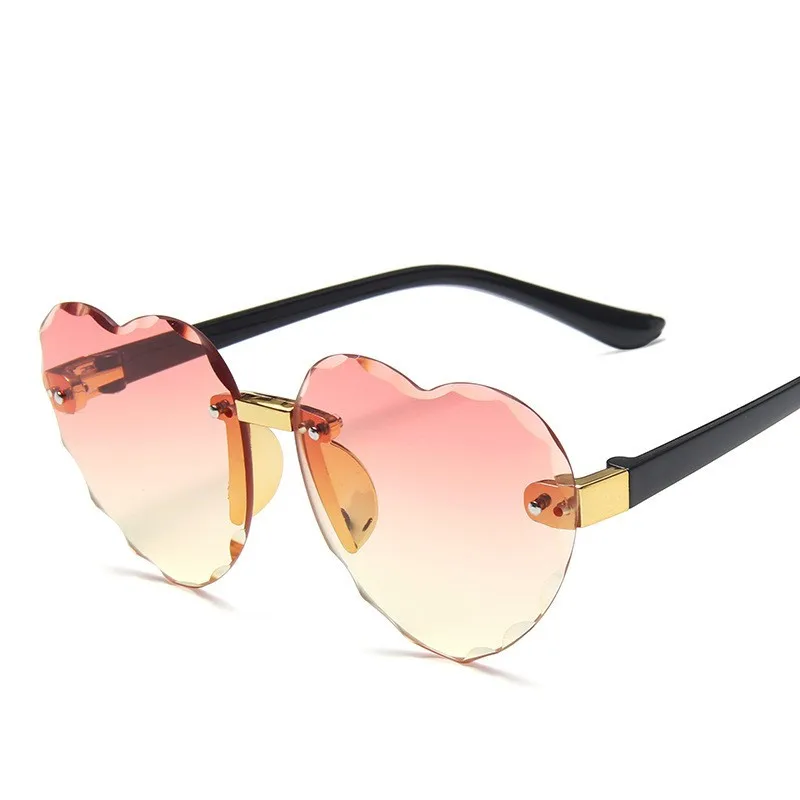 Luxury brand designer heart shape rimless gradient kids sunglasses ocean lens children eyewear