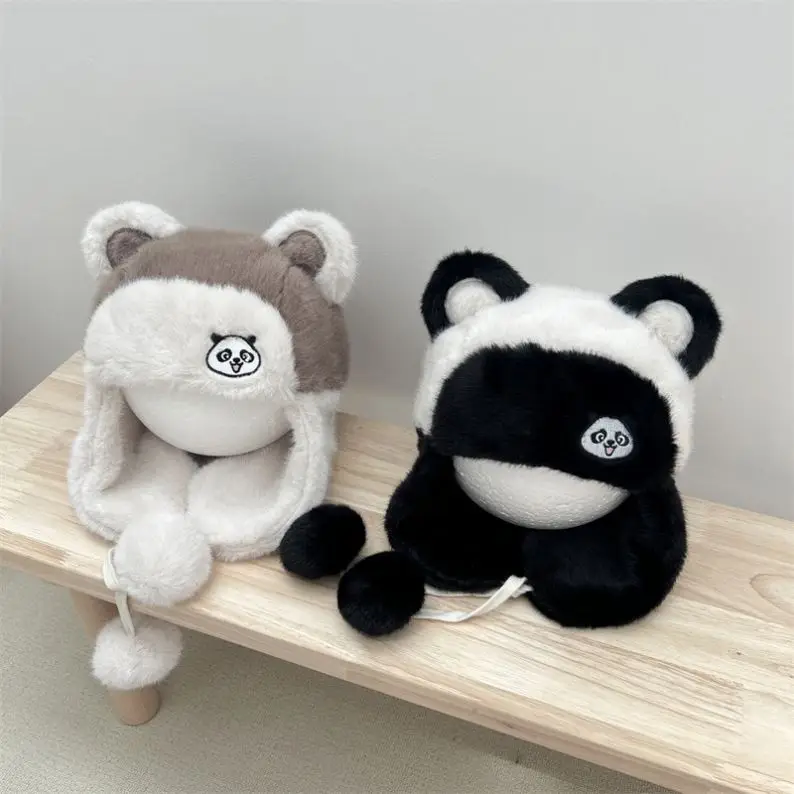 Panda Children Lei Feng Cap Ins Western Cute Mink Fur Earmuffs Hat Boys Girls Soft Glutinous Warm Pullover Cap