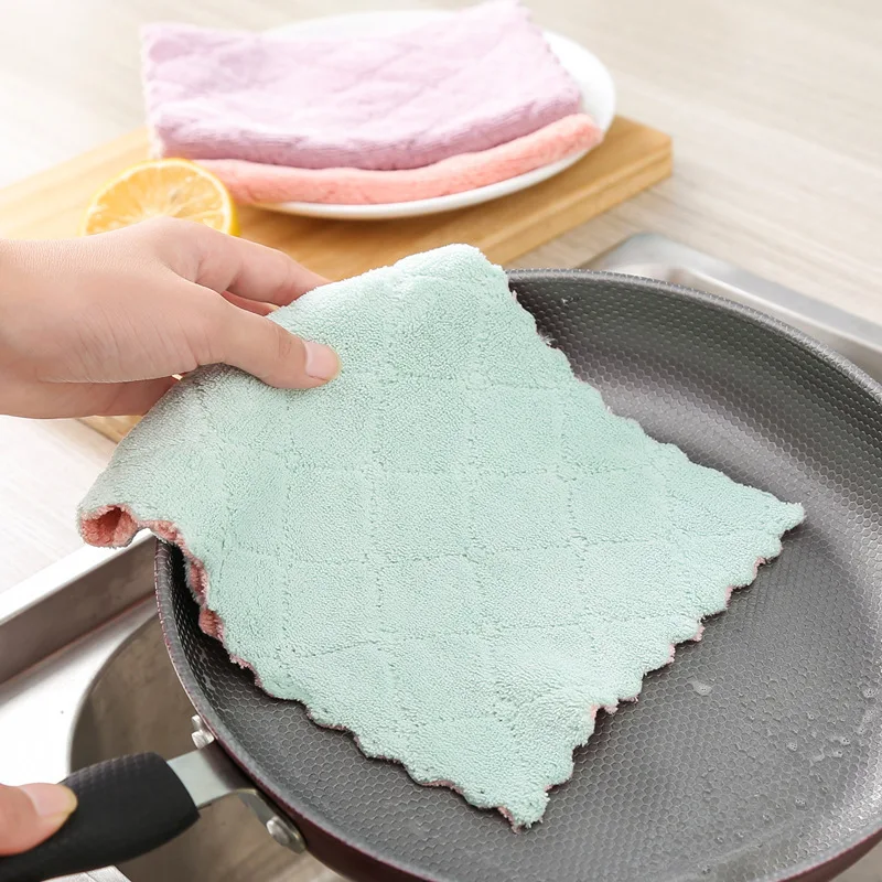 Dishcloth kitchen cleaning double-sided two-color strong absorbent dishcloth Fiber dishtowel dry and wet dishcloth