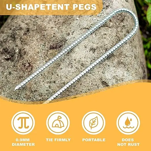 Wholesale Premium Quality Heavy Duty Metal U-shaped ground stakes durable 30 cm Metal Threaded Tent Spikes for camping tent