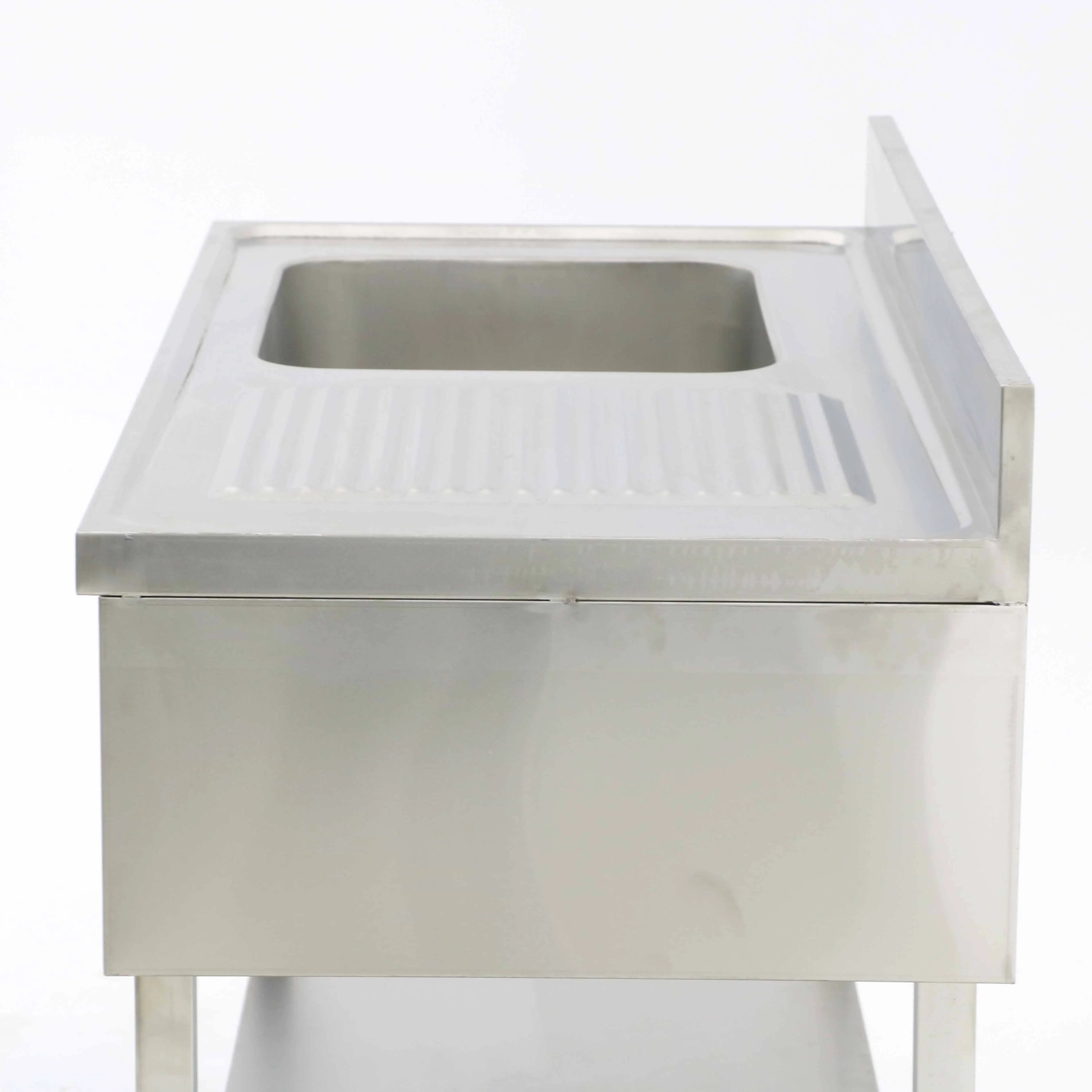 Outdoor Sink Workbench Stainless Steel Kitchen Single Bowl Utility Sink Set with Drainboard for Garage, Restaurant, Bar, Hotel