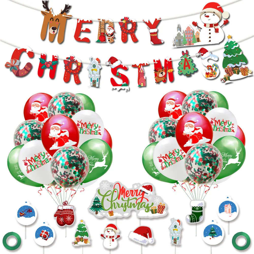 Christmas Decoration Supplies Latex Print Balloon with Banner Merry Christmas Balloons